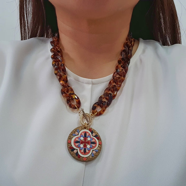 Medallion Peranakan Tile Necklace (BRONZE)