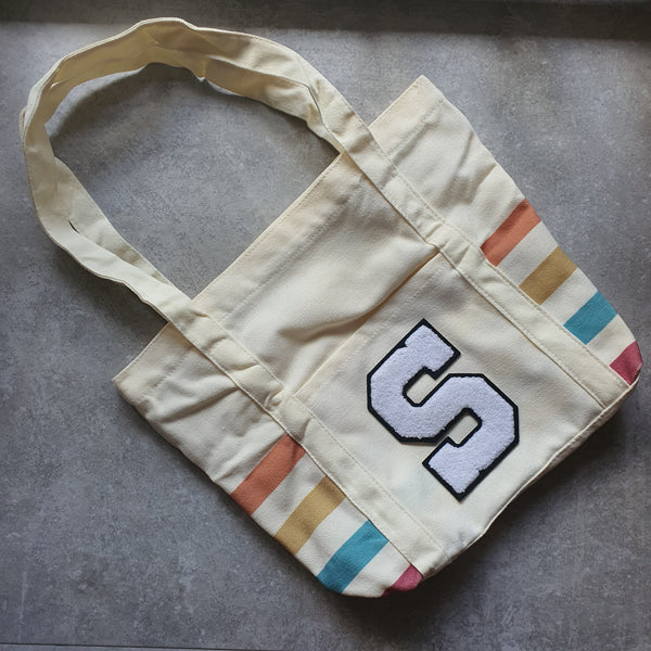 Rainbow Striped Tote with Initial (MOODY)
