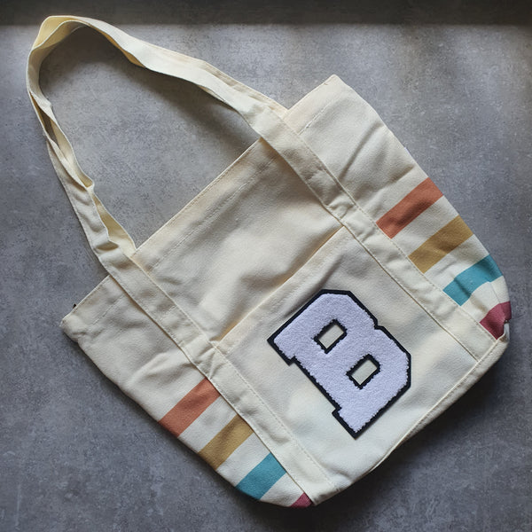 Rainbow Striped Tote with Initial (MOODY)