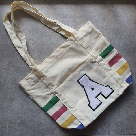 Rainbow Striped Tote with Initial (VIBE)