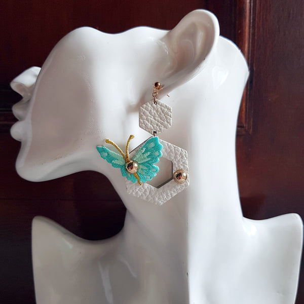 Butterfly Garden Asymmetrical Earrings (WHITE)