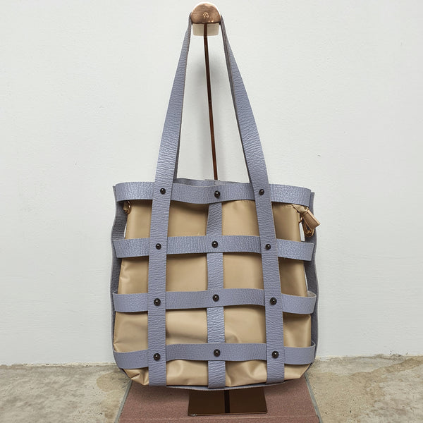 Leather Square Caged Tote (GRAY)