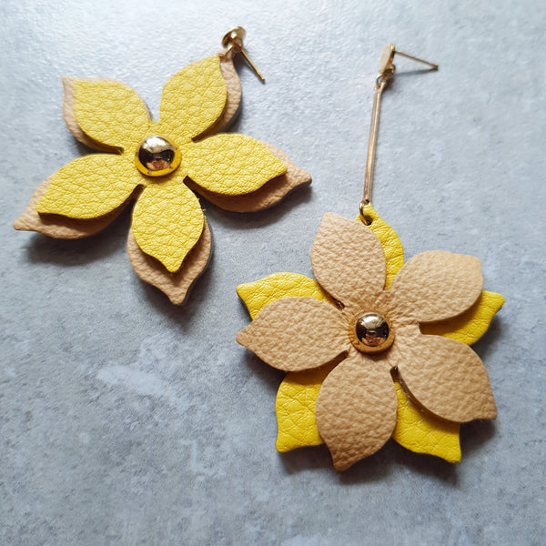 Floral Drop Asymmetrical Earrings (YELLOW/DARK NUDE)
