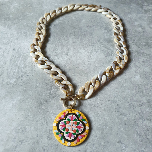 Medallion Peranakan Tile Necklace (LEMON)