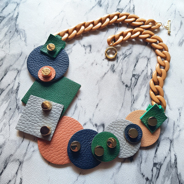 Mixed Geometric Shapes Necklace (FOREST)