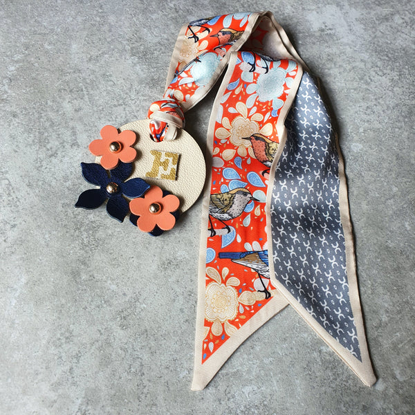 Scarf-Tie Personalised Initial Floral Bagcharm (Design #4)