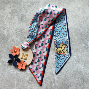 Scarf-Tie Personalised Initial Floral Bagcharm (Design #9)